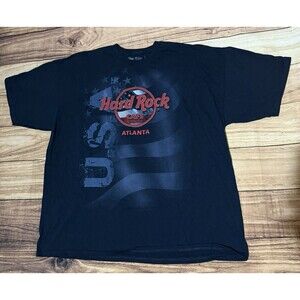 Hard Rock Cafe Atlanta T Shirt Mens Size XXL 2XL USA Flag Navy Blue